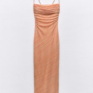 Zara Orange Striped Midi Dress